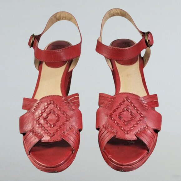 Frye Carlie Red Leather Platform Sandals – Huarache Wedge Boho Size 9M - Picture 2 of 7